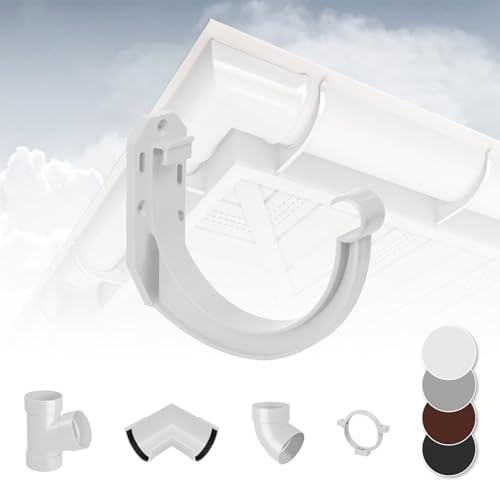 RAINWAY S Regenrinnen System (Rinnenhalter weiß) - PVC-U Kunststoff in 4 Farben, für Dachflächen < 100m² empfohlen, Wandhalterung Haken Halterung von RainWay