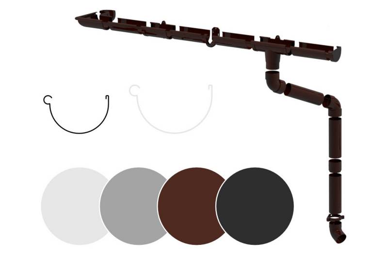RainWay Dachrinne, Regenrinnen Komplettset (1 Dachseite) - PVC-U Kunststoff in 4 Farben, für Dachflächen < 100m² empfohlen (Komplettes Set - 10 Meter) Kunststoffrinne Entwässerung von RainWay