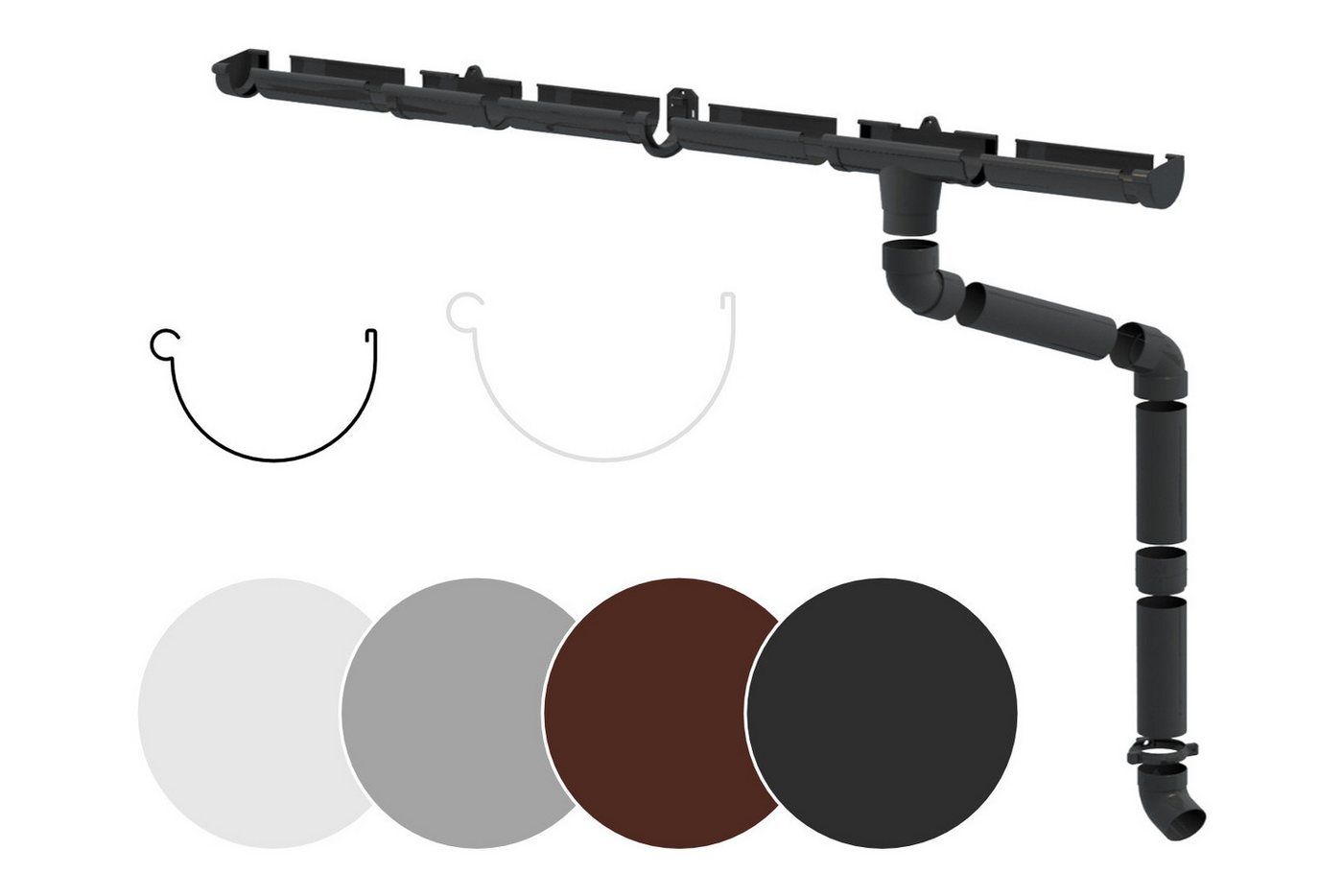 RainWay Dachrinne, Regenrinnen Komplettset (1 Dachseite) - PVC-U Kunststoff in 4 Farben, für Dachflächen < 100m² empfohlen (Komplettes Set - 10 Meter) Regenrinnen PVC Plastik von RainWay