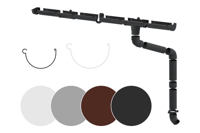 RainWay Dachrinne, Regenrinnen Komplettset (1 Dachseite) - PVC-U Kunststoff in 4 Farben, für Dachflächen < 100m² empfohlen (Komplettes Set - 12 Meter) Gartenhaus Carport von RainWay