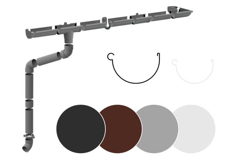 RainWay Dachrinne, Regenrinnen Komplettset (1 Dachseite) - PVC-U Kunststoff in 4 Farben, für Dachflächen > 100m² empfohlen (Komplettes Set - 12 Meter) Gartenhaus Carport von RainWay