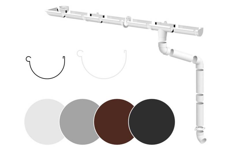 RainWay Dachrinne, Regenrinnen Komplettset (1 Dachseite) - PVC-U Kunststoff in 4 Farben, für Dachflächen < 100m² empfohlen (Komplettes Set - 2 Meter) Gartenhaus Carport von RainWay