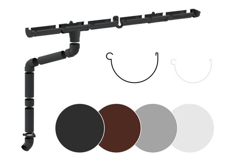 RainWay Dachrinne, Regenrinnen Komplettset (1 Dachseite) - PVC-U Kunststoff in 4 Farben, für Dachflächen > 100m² empfohlen (Komplettes Set - 4 Meter) Kunststoffrinne Entwässerung von RainWay