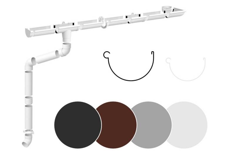 RainWay Dachrinne, Regenrinnen Komplettset (1 Dachseite) - PVC-U Kunststoff in 4 Farben, für Dachflächen > 100m² empfohlen (Komplettes Set - 8 Meter) Regenrinne Erweiterung von RainWay