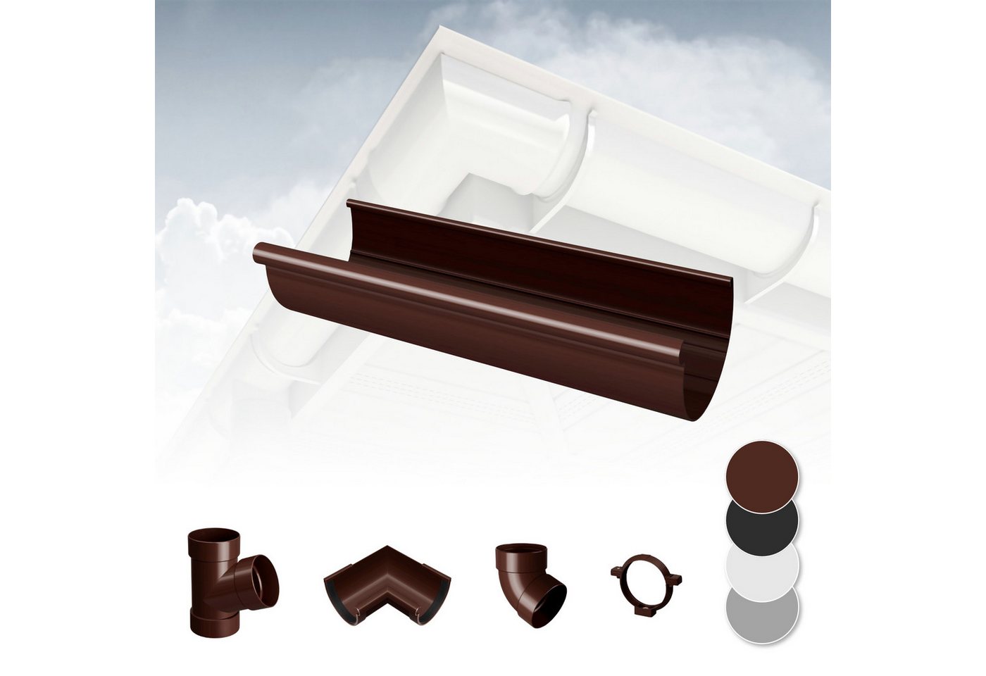 RainWay Dachrinne, Regenrinnen System (Dachrinne) - PVC-U Kunststoff in 4 Farben, für Dachflächen < 100m² empfohlen, Halbrundrinne Erweiterung Rinne von RainWay