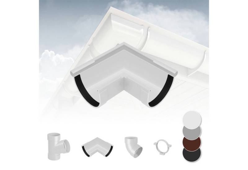 RainWay Dachrinne, Regenrinnen System (Eckstück Außen 90) - PVC-U Kunststoff in 4 Farben, für Dachflächen > 100m² empfohlen, 90 Grad Bogen von RainWay