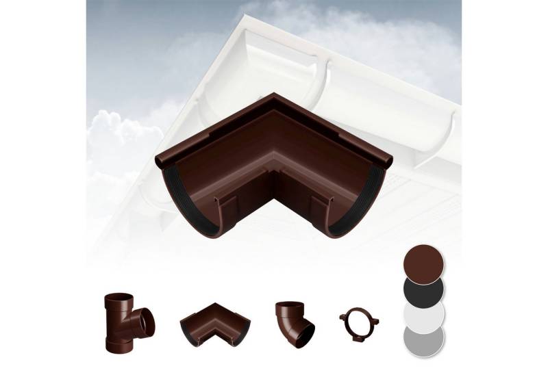 RainWay Dachrinne, Regenrinnen System (Eckstück Außen 90) - PVC-U Kunststoff in 4 Farben, für Dachflächen < 100m² empfohlen, 90 Grad Bogen von RainWay