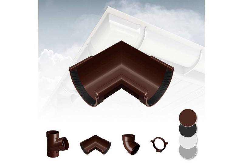 RainWay Dachrinne, Regenrinnen System (Eckstück Innen 90) - PVC-U Kunststoff in 4 Farben, für Dachflächen > 100m² empfohlen, 90 Grad Bogen von RainWay