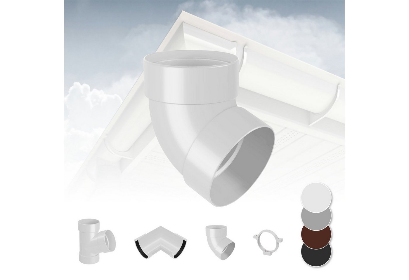 RainWay Dachrinne, Regenrinnen System (Rohrbogen 67° zweifach) - PVC-U Kunststoff in 4 Farben, für Dachflächen > 100m² empfohlen, Eckstück Bogen 67 Grad von RainWay
