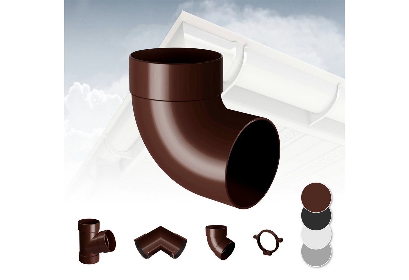 RainWay Dachrinne, Regenrinnen System (Rohrbogen 87° einfach) - PVC-U Kunststoff in 4 Farben, für Dachflächen > 100m² empfohlen, Eckstück Bogen 87 Grad von RainWay