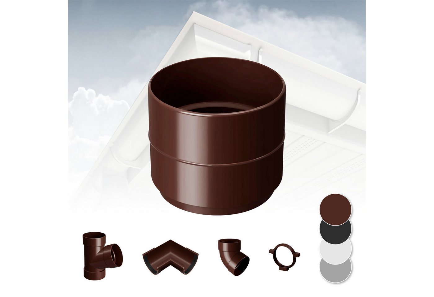 RainWay Dachrinne, Regenrinnen System (Rohrmuffe) - PVC-U Kunststoff in 4 Farben, für Dachflächen > 100m² empfohlen, Muffe Zubehör Plastik Verbinder von RainWay