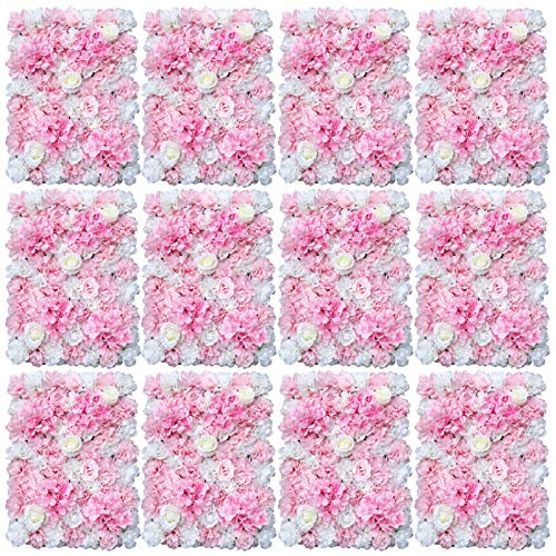 12 Pcs Künstliche Blumenwand Kunstblumen Panel Blumen Säule für Hintergrund, Dekoration, Hochzeit, Party 60 x 40cm Rosa Weiß von RainWeel