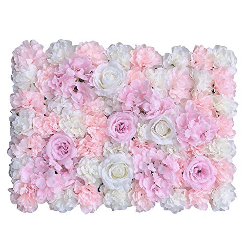 RainWeel 12x Künstliche Blumenwand Seidenblume Rosen-Hortensien Kunstblumen Panel Deko für Garten Hochzeit Hintergrund 60 x 40 cm von RainWeel