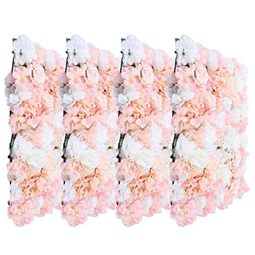 4 Stück Künstliche Blumenwand Rosenwand Hochzeit Blumendekor Hochzeitsfotografie Hintergrund Champagner Weiß 40 x 60 cm von RainWeel