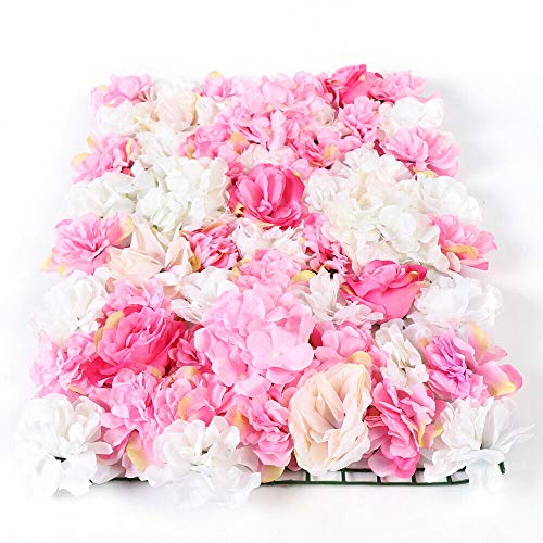 8X Künstliche Blumenwand Rosenwand Blumen Säule, DIY Hochzeit Straße Hintergrund Seidenblume Deko Wand Tiefrosa Champagner Kunstblumen von RainWeel