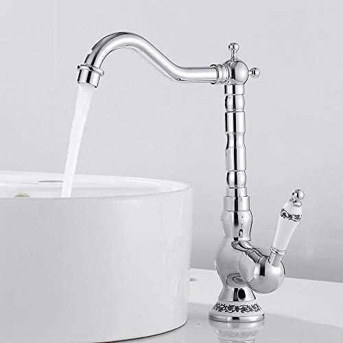 Armatur Retro Einhebelmischer, Waschtischarmatur Antik Nostalgie Wasserhahn Messing Mischbatterie Küchenarmatur für Bad Küche (Silber) von RainWeel