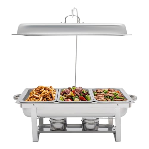 Chafing Dish Edelstahl Speisewärmer mit Aufhängbarem Deckel 3 x 3L Edelstahltablett Büffetwärmer Chafing Dish Edelstahl Speisewärmer mit Aufhängbarem Deckel 3 x 3L Edelstahltablett Büffetwärmer von RainWeel