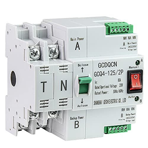 Dual Power Transferschalter, 2P AC Automatischer Umschalter Transfer Switch 220V PC Level Kippschalter für Generatoren (63A) von RainWeel