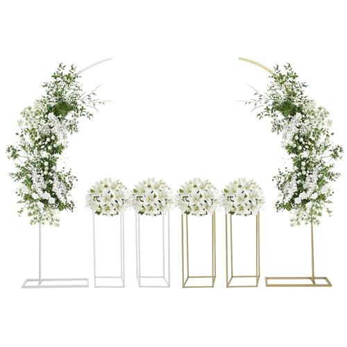 Hochzeit Bogen 3er-Set Ballonbogen Metall Traubogen Hintergrund Ständer inkl. 1 Bogenständer und 2 Rechteckige Blumenständer, Dekoration für Hochzeit Geburtstag Party (Weiß 27x27x80 cm) von RainWeel