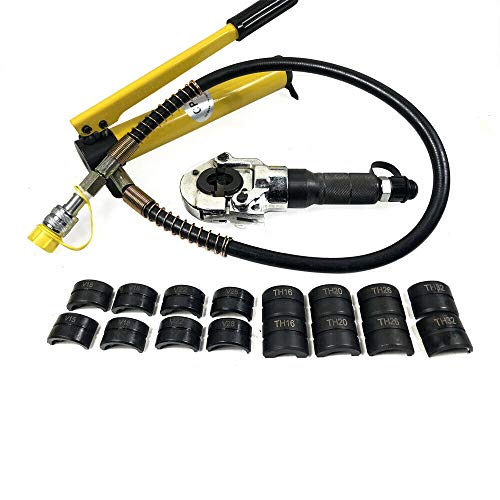 Hydraulische Presszange V 12-28mm,TH 16-32mm Rohrpresszange 6T Pressbacken 360° Drehbar Handpresswerkzeug Set von RainWeel