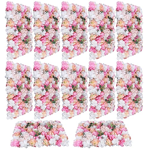 Künstliche Blumenwand 12 Stücke Rosenwand Kunstblumen Blumenwandpaneel Deko für Hochzeit Balkon Schaufenster (Champagnerrosa + Eukalyptus) von RainWeel