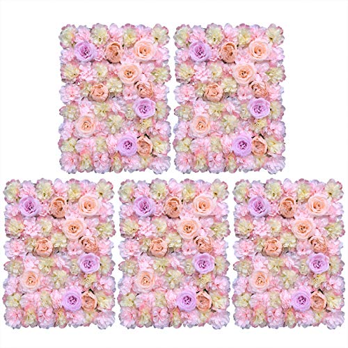 Künstliche Blumenwand 5 Stück Rosenwand Hochzeit Hintergrund Rosa Romantische Blumenhintergrund 40 x 60 cm für Garten Hochzeit Dekor Fotografie von RainWeel