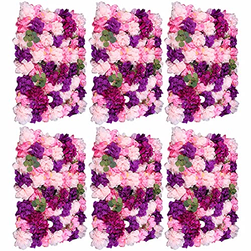 Künstliche Blumenwand 6 Stück Rosenwand Kunstblumen Deko für Hochzeit Partei Schaufenster Rosa Lila Dahlie + Hortensie + Eukalyptus von RainWeel