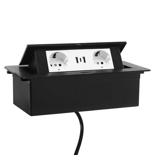 Mehrfachsteckdose Tischplatte Versteckt Steckdose Pop-up-Steckdose mit 2 USB+2 Steckdosen+1 Typ-C (Silber) von RainWeel
