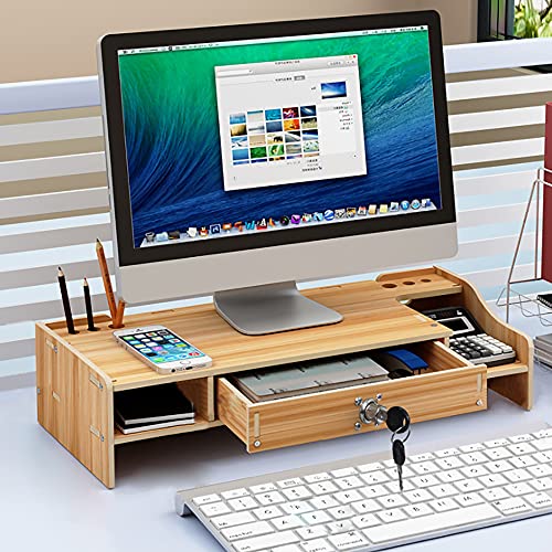 RainWeel MonitorstäNder Mit Schublade, Monitor Stand Riser Mit Schublade Gebaut Mit Speicher Schublade, Geeignet FüR Laptop, Bildschirm, Computer Desktop Organizer Mit Telefon Tablet Halter von RainWeel