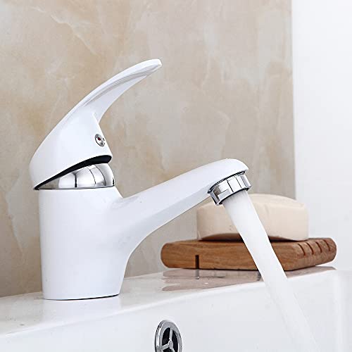 Waschtischarmatur, Wasserhahn Einhebelmischer Armatur Spültischarmatur Waschbecken Badarmatur für Bad Küche (Weiß) von RainWeel