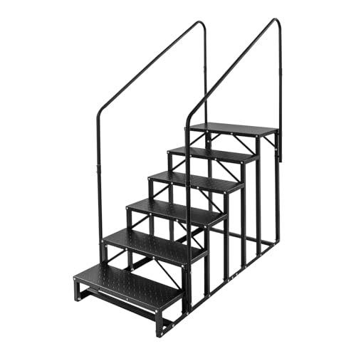 Wohnmobil-Treppe mit 2 Handlauf Trittstufe Haustiertreppe Standtreppe Anti-Rutsch Wohnwagentreppe RV-Treppe (6 Stufen) von RainWeel