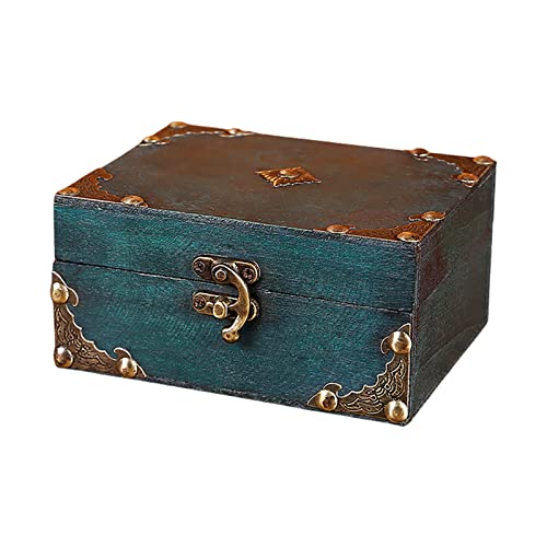 Rainao Dekorative Schatzkiste, Holztruhe, Geschenk-Box, Schatzkiste, Schatztruhe Holz, Geschenk Truhe Für Schmuck Aus Holz, Vintage Aufbewahrungsboxen Mit Schlössern, Schmuck Organizer Heimtextilien von Rainao