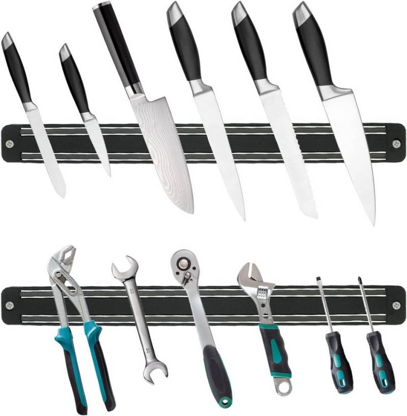 Rainbean Wand-Magnet Messer-Leiste 2er-Pack Wand-Magnet Messerhalter,33 cm (2tlg), für Messer & Küchenutensilien, Schwarzer Magnet Messerblock von Rainbean