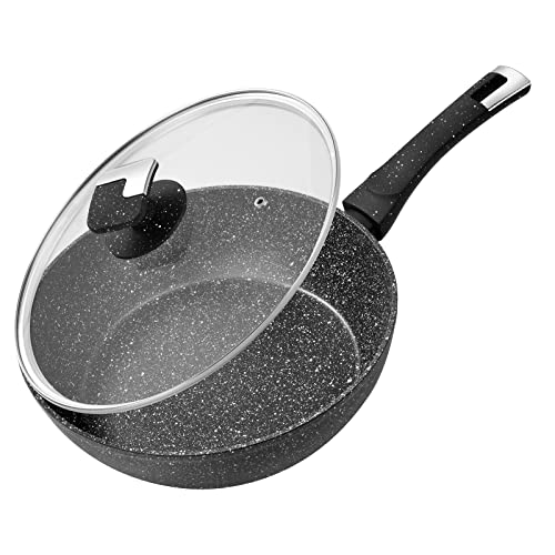 Rainberg 24 cm tiefe Bratpfanne mit Deckel, Granit-Bratpfanne, antihaftbeschichtet, antihaftbeschichtet, mit Deckel, induktionsgeeignet von Rainberg