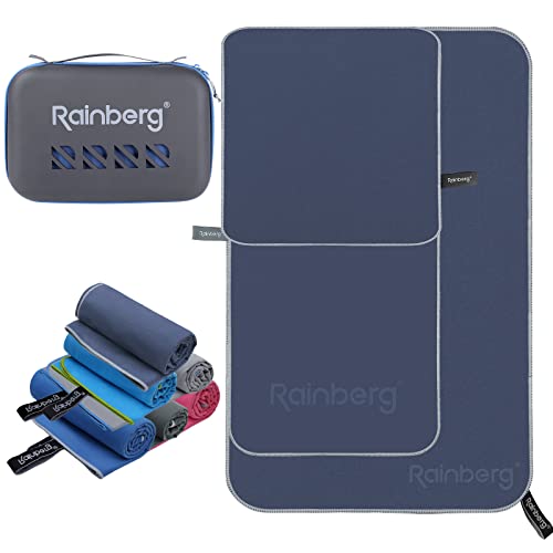 Rainberg Mikrofaser-Handtuch, perfektes Sporthandtuch, Reisehandtuch, Schwimm- und Strandtuch, schnell trocknend, super saugfähig, ultra kompakt, Fitnessstudio, Strand und Schwimmen (Preußischblau) von Rainberg