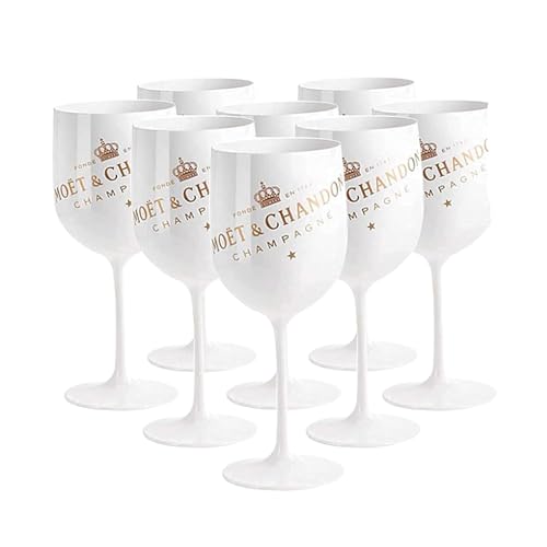 8 Stück Moët &Chandon Ice Imperial Sektgläser Set，0.48L Acryl-Glas Mote Rose Champagnergläser,Wine Party Flöte Kunststoff Weinglas Sektglas, Weiß von Franna