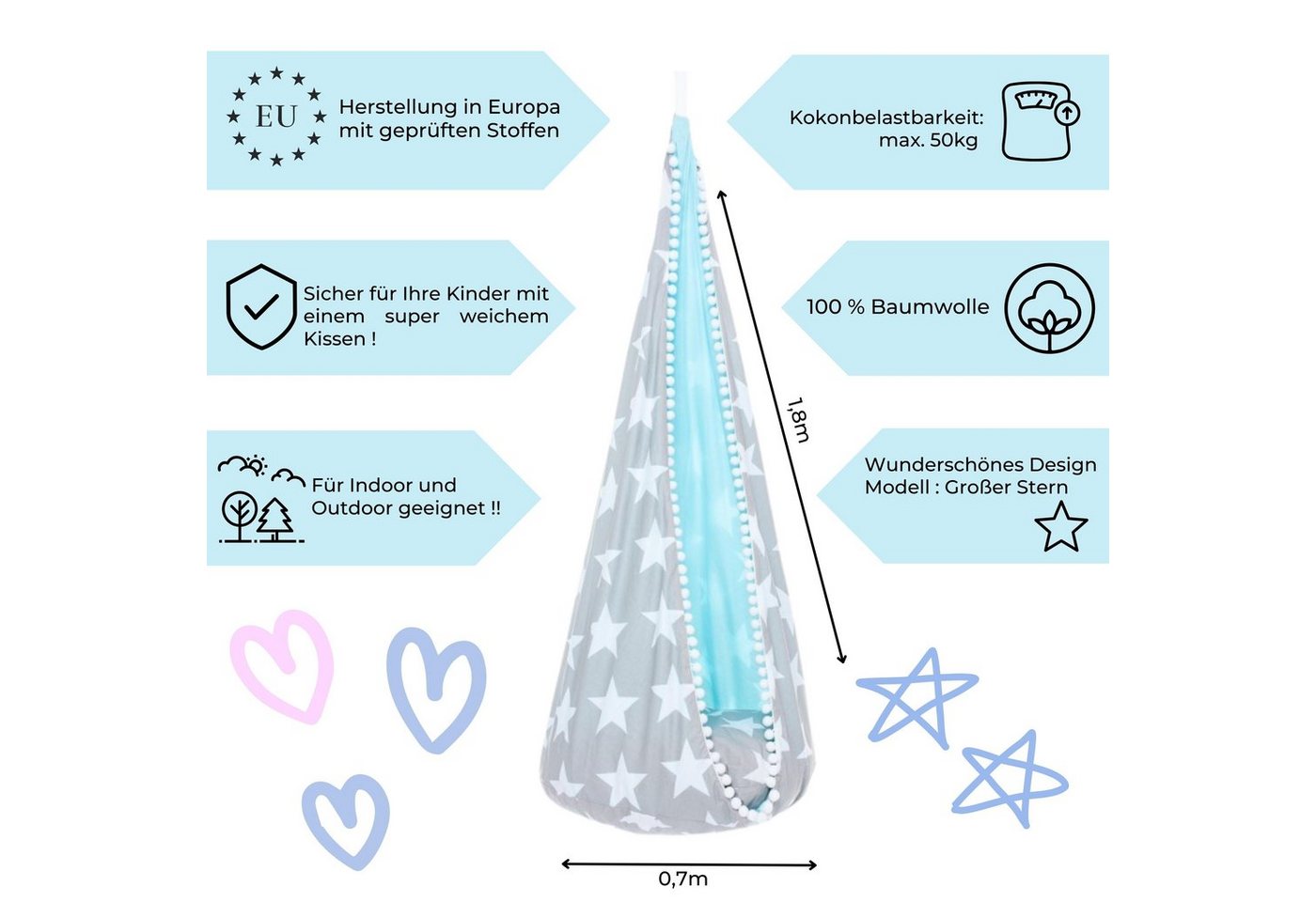 Rainbow Kids Hängesessel Kokon Großer Stern (2-St), Made in Europe von Rainbow Kids