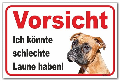 AdriLeo Schild - Vorsicht Boxer - Schlechte Laune - (20x30cm) / Achtung Familienhund Wachhund deutscher Hund von AdriLeo