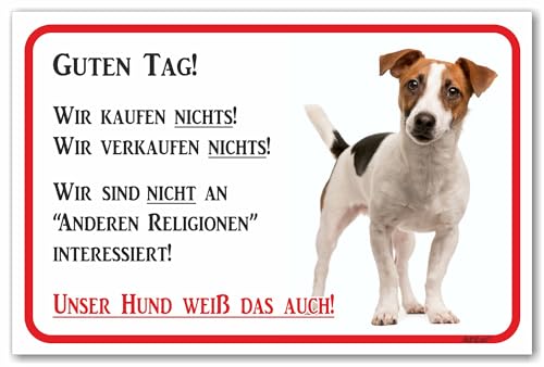 AdriLeo Schild - Vorsicht Jack Russell Terrier - Wir kaufen nichts - (15x20cm) / Achtung Hund Wachhund robust langlebig UV-beständig wetterfestes Warnschild von AdriLeo