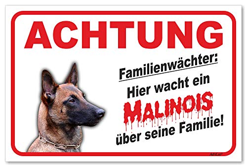 AdriLeo Schild - Vorsicht Malinois - Familienwächter - (20x30cm) / Achtung Hund Wachhund robust langlebig UV-beständig wetterfestes Warnschild von AdriLeo