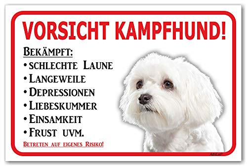 AdriLeo Schild - Vorsicht Malteser - Kampfhund - (15x20cm) / Achtung Hund Wachhund von AdriLeo