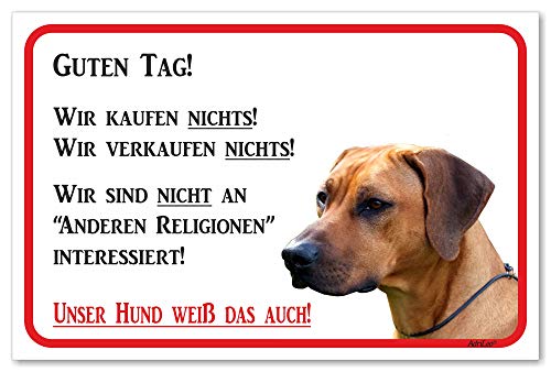 AdriLeo Schild - Vorsicht Rhodesian Ridgeback - Wir kaufen nichts - (15x20cm) / Achtung Hund Wachhund von AdriLeo