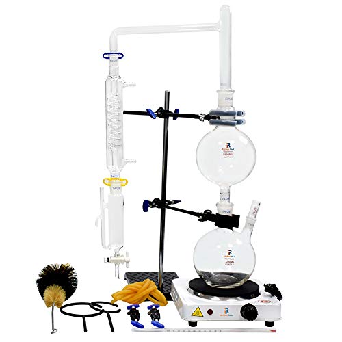 1000 ml Destillationsgerät für ätherische Öle Laborglas-Kits Dampf-Wasserdestillations-Reinigungskits zur Destillation von ätherischen Ölen bei der Wasserdestillation zu Hause (1000ml) von Rainbow_Road