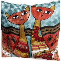 Katzenpaar Modernes Seidenkissen 18 18| Feline Art Throw Kissen Mit Optionaler Einlage| Handbesticktes Akzentkissen| Blaues Und Gelbes von RainbowInMyPalm