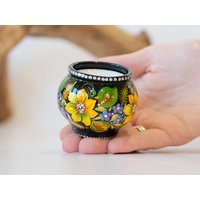 Sonnenblumen-Kerzenhalter, Holz-Teelichthalter, Holz-Kerzenhalter, Topf-Förmiger Teelichthalter, Gelber Blumen-Kerzenhalter von RainbowOnThePipe