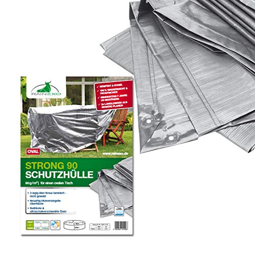 Rainexo Schutzhülle Hochreißfest für 1 Tisch oval, 2.40 x 1.80 x 0.90 m, silber / grau von Bio Green