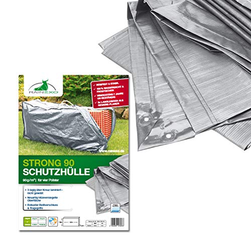 Rainexo Auflagentasche für 4 Sitzauflagen bis 130cm (Hochlehner), Sitzpolster Schutzhülle mit Griffen und Reißverschluss, UV-beständig und wasserdicht silbergrau von Bio Green