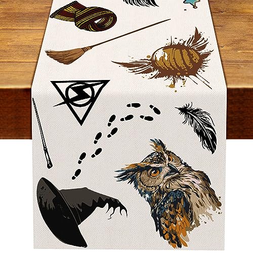 Halloween Zauberer Tischläufer Magischer Junge Mädchen Geburtstag Party Dekoration Hexenschild Home Küche Esszimmer Dekor (33 x 274,3 cm) von Rainlemon