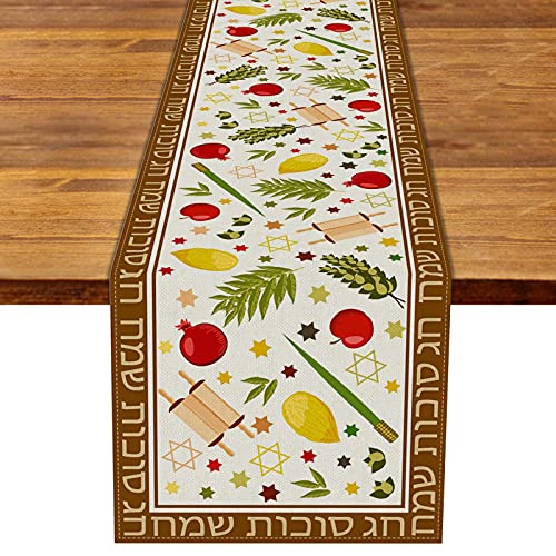 Leinen-Sukkah-Tischdekoration, Sukkot, Tischläufer Etrog, Lulav, hebräisch, jüdische Ernte, Urlaubsdekoration von Rainlemon