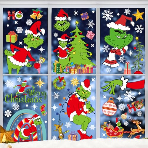 Fensterbilder Weihnachten Selbstklebend,9 Blatt Grinch Fensterdeko Weihnachten,PVC Schneeflocken Fensterdeko,Weihnachtssticker Fenster,Schneeflocken Aufkleber für Winter Fenster Weihnachten deko Fensterbilder Weihnachten Selbstklebend,9 Blatt Grinch Fensterdeko Weihnachten,PVC Schneeflocken Fensterdeko,Weihnachtssticker Fenster,Schneeflocken Aufkleber für Winter Fenster Weihnachten deko von Rainllon